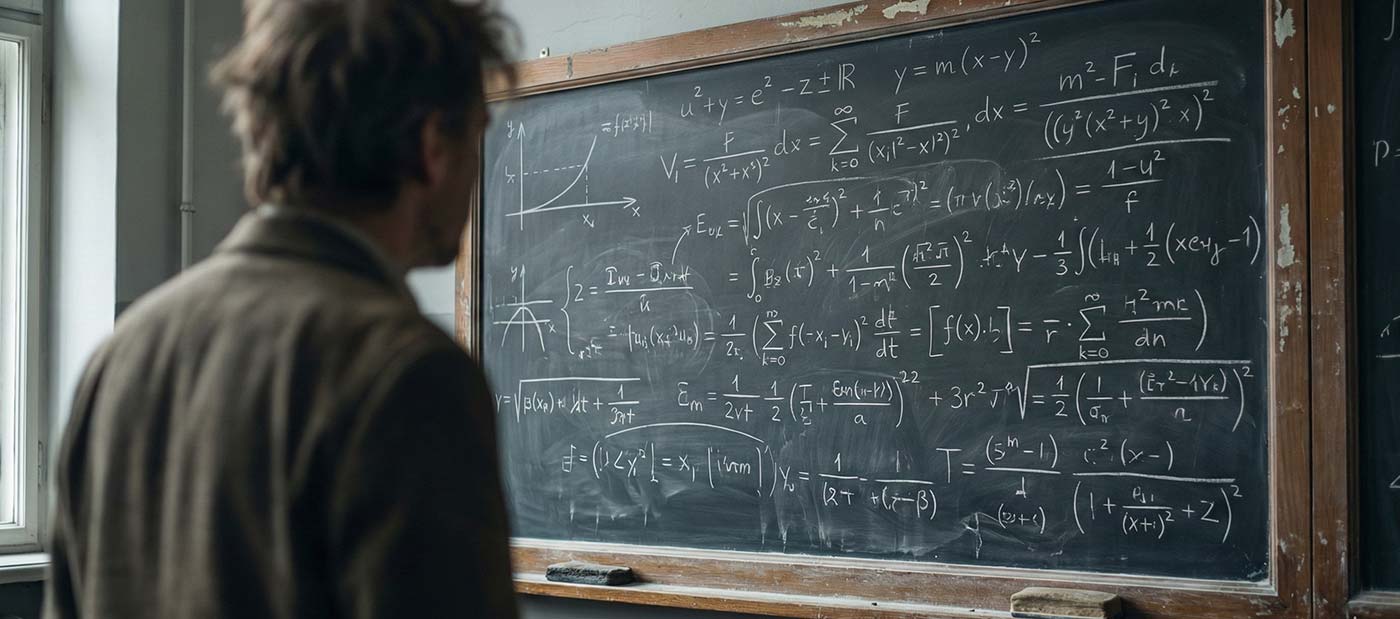 Unlösbare Formel auf einer Tafel - Symbol für die Entropie des Wissens